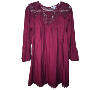 Umgee Red long sleeve dress with crochet lace detail Size Small